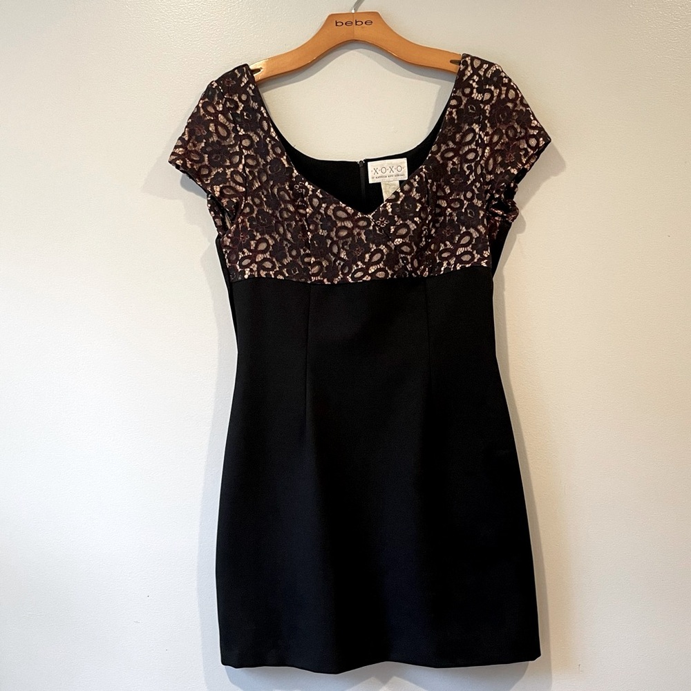XOXO black mini dress. Cocktail, party . Cap sleeve, back zip. Junior size 9/12